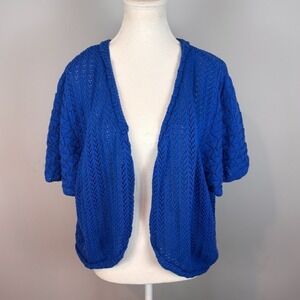 Fashion Bug Y2K Womens Royal Blue Open Knit Crochet Cardigan SZ 3X Fairy Stretch